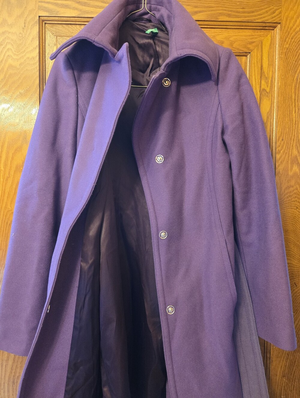 Benneton Purple Wool Winter Collated Overcoat Peacoat Small